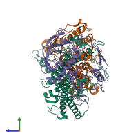 PDB entry 3du3 coloured by chain, side view.