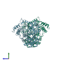 PDB entry 3du5 coloured by chain, side view.