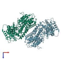 PDB entry 3du6 coloured by chain, top view.