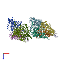 PDB entry 3duf coloured by chain, top view.