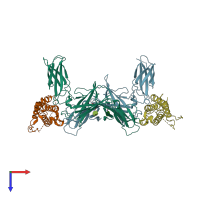 PDB entry 3duh coloured by chain, top view.