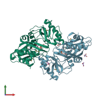 PDB entry 3dup coloured by chain, front view.
