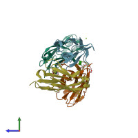 PDB entry 3dur coloured by chain, side view.