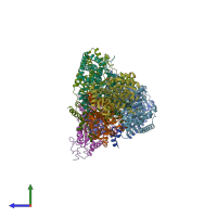 PDB entry 3dv0 coloured by chain, side view.