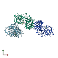 PDB entry 3dv1 coloured by chain, front view.