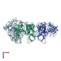 PDB entry 3dv1 coloured by chain, top view.