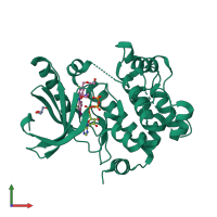 PDB entry 3dv3 coloured by chain, front view.