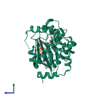 PDB entry 3dv3 coloured by chain, side view.