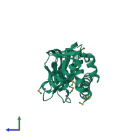 PDB entry 3dv8 coloured by chain, side view.