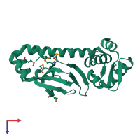 PDB entry 3dv8 coloured by chain, top view.