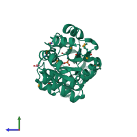 PDB entry 3dv9 coloured by chain, side view.