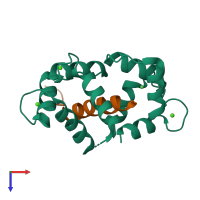 PDB entry 3dve coloured by chain, top view.