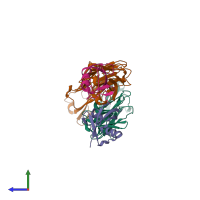 PDB entry 3dvg coloured by chain, side view.