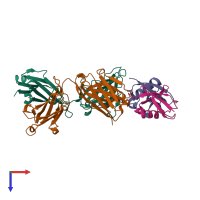 PDB entry 3dvg coloured by chain, top view.