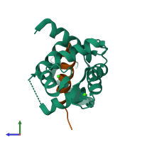 PDB entry 3dvj coloured by chain, side view.