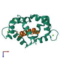 PDB entry 3dvj coloured by chain, top view.