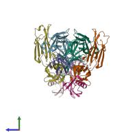 PDB entry 3dvn coloured by chain, side view.