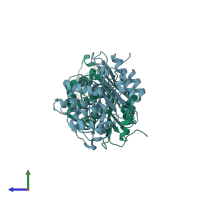 PDB entry 3dw0 coloured by chain, side view.