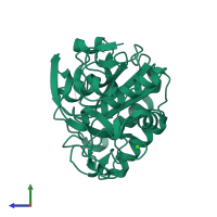 PDB entry 3dw1 coloured by chain, side view.