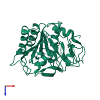 PDB entry 3dw1 coloured by chain, top view.