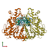 PDB entry 3dw9 coloured by chain, front view.