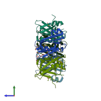 PDB entry 3dwa coloured by chain, side view.