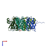 PDB entry 3dwa coloured by chain, top view.