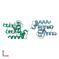 PDB entry 3dwd coloured by chain, front view.