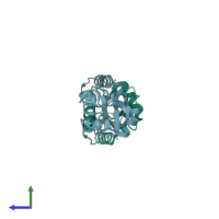 PDB entry 3dwd coloured by chain, side view.
