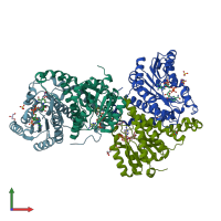 PDB entry 3dwf coloured by chain, front view.