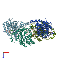 PDB entry 3dwf coloured by chain, top view.