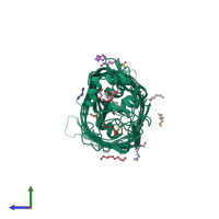 PDB entry 3dwo coloured by chain, side view.