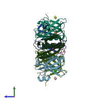 PDB entry 3dwp coloured by chain, side view.