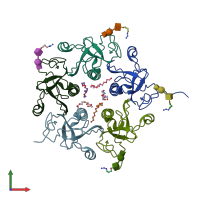 PDB entry 3dwq coloured by chain, front view.