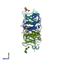 PDB entry 3dwq coloured by chain, side view.