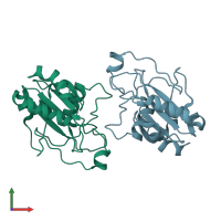 PDB entry 3dwv coloured by chain, front view.