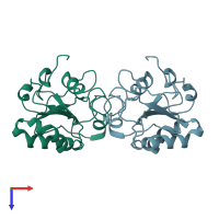 PDB entry 3dwv coloured by chain, top view.