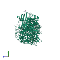 PDB entry 3dx2 coloured by chain, side view.