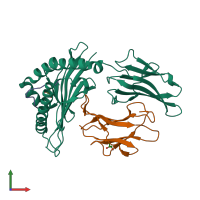 PDB entry 3dx8 coloured by chain, front view.