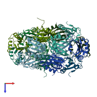 PDB entry 3dxb coloured by chain, top view.