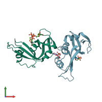 PDB entry 3dxh coloured by chain, front view.