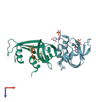 PDB entry 3dxh coloured by chain, top view.
