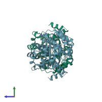 PDB entry 3dxi coloured by chain, side view.