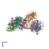 PDB entry 3dxk coloured by chain, top view.