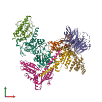 PDB entry 3dxm coloured by chain, front view.