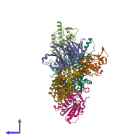 PDB entry 3dxm coloured by chain, side view.