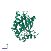 PDB entry 3dxn coloured by chain, side view.