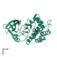 PDB entry 3dxn coloured by chain, top view.