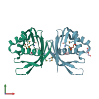 PDB entry 3dxo coloured by chain, front view.