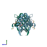 PDB entry 3dxo coloured by chain, side view.